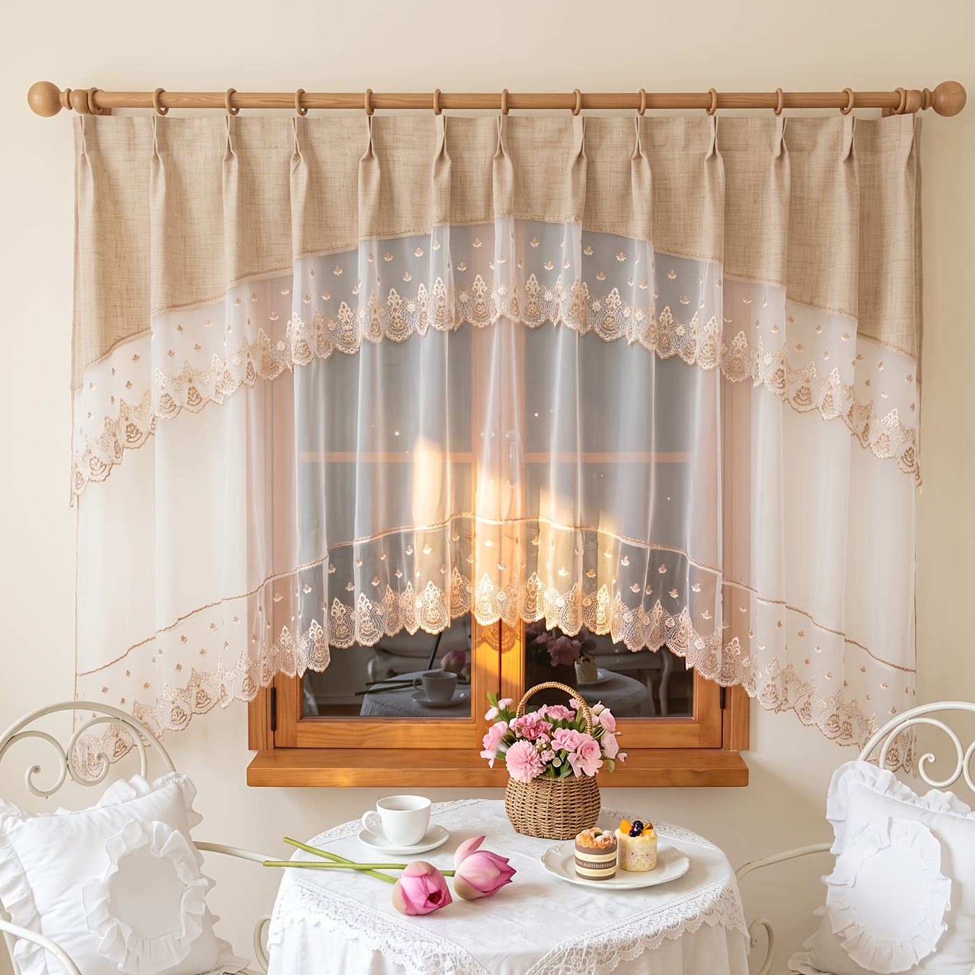 Image of [floral Embroidered Curtain] 1 Panel White Floral Embroidered Sheer Curtain - Curtain Panel For Bedroom, Living Room, Dining Room, Sliding Glass Door - Home Decor
