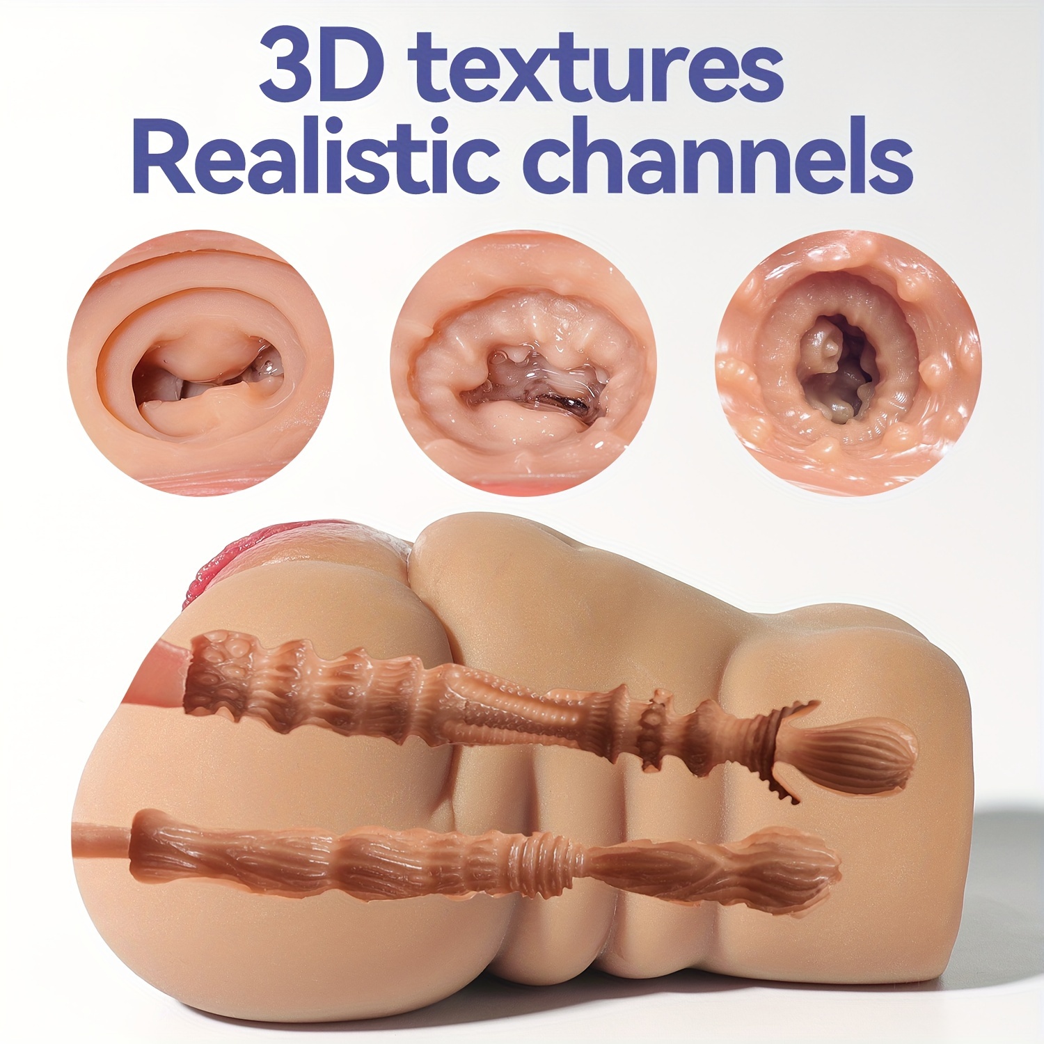Amay Soft TPE Realistic Male Masturbator - Dual Vagina & Anus Channels Pocket Pussy, Handheld Design for Enhanced Pleasure