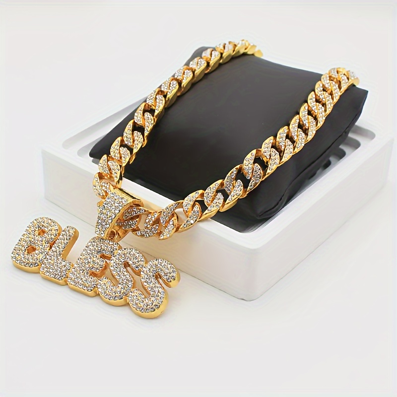 

1 Piece Fashion Letter Bless Pendant Hip Hop Cuban Chain Fine Jewelry Elegant Accessories Popular Fashion