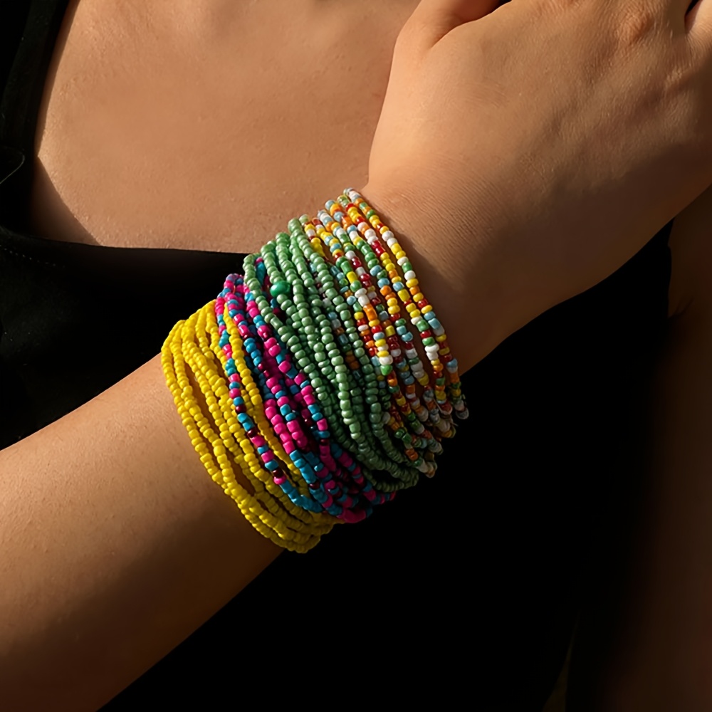 Bohemian Ethnic Beaded Bracelet Set - Colorful Bead Bracelets with Flo