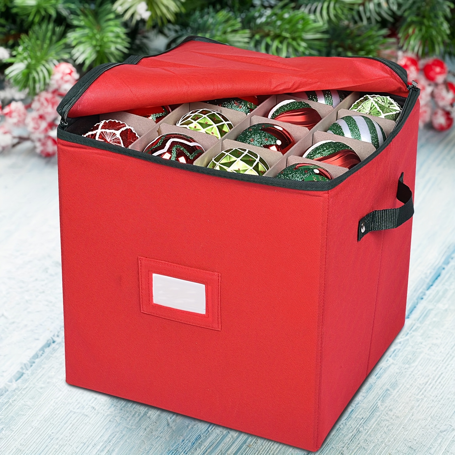 Ornament Storage Box With Adjustable Dividers - Red - 44 Ornaments