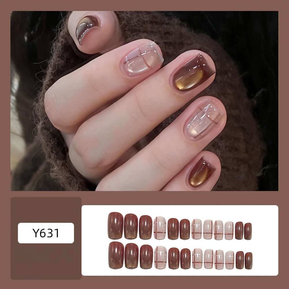 TEMU 24pcs Short Square Wearable Nail Polish - Retro Autumn/winter Eye Pattern Eye Easy Fake Nails - Hot Nails - Press-on Nails - Detachable Fake