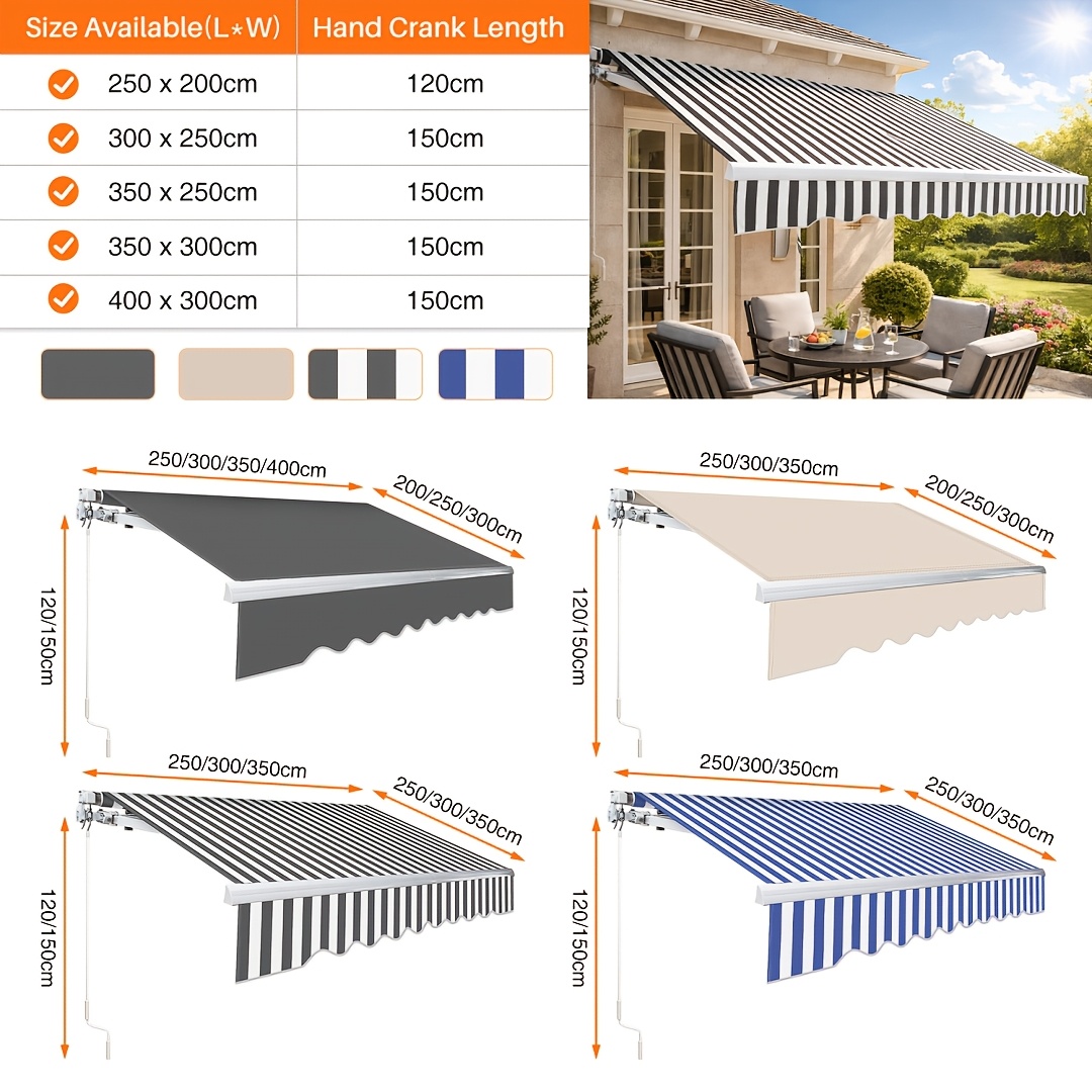 Sun Awning Sunscreen Retractable Canopy White Grey/blue White/grey/beige Garden Patio Manual Awning Shelter Outdoor Awning Diy Shop Sun Shade Outdoor Cafe