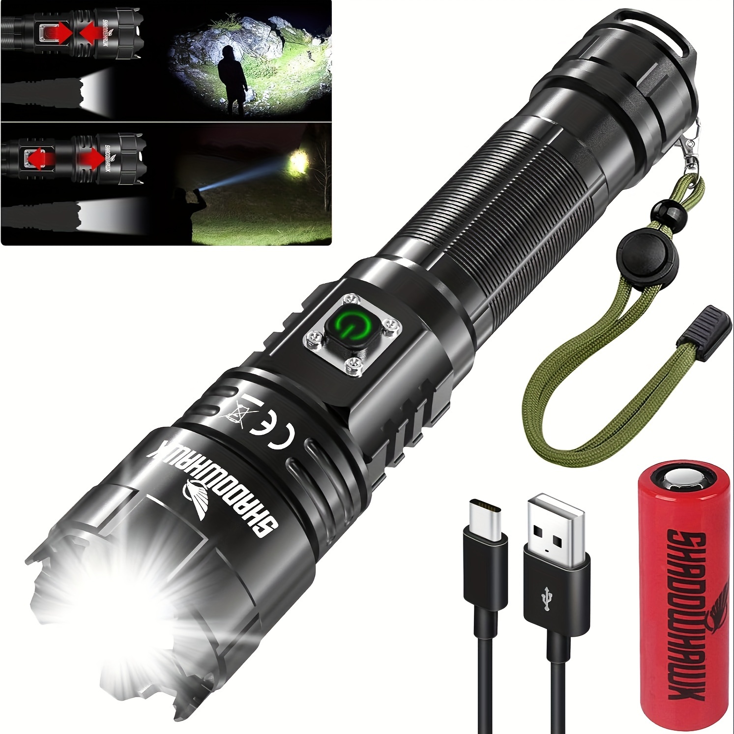 

Shadowhawk Torches Led , Rechargeable Led Torch, Usb Tactical Flashlight, Xhp70.2, 5 Light , For Camping Hiking Emergency