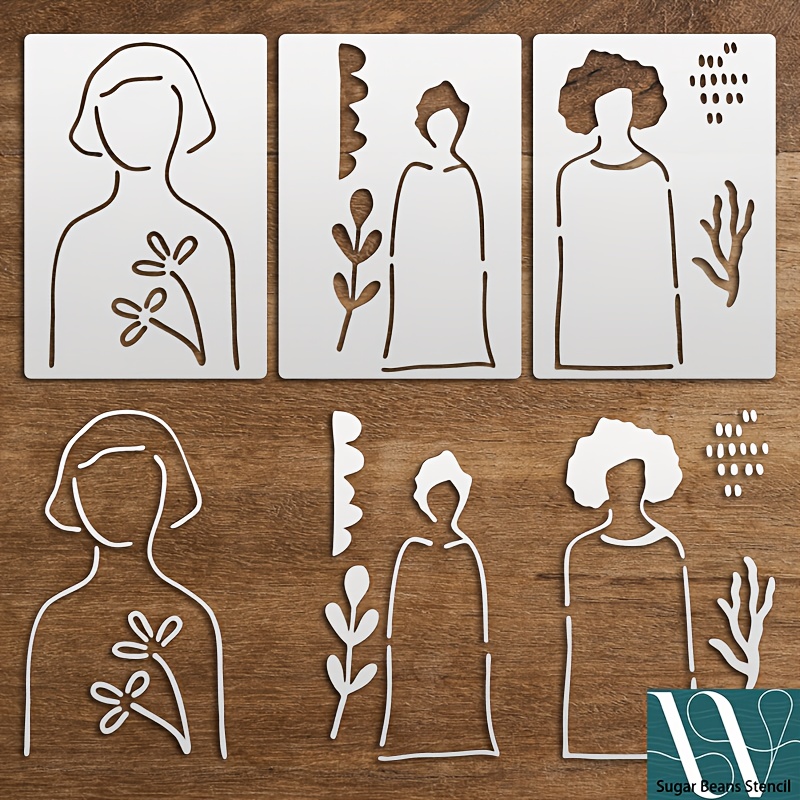 

3pcs A5 Size Paper Doll Silhouette Molds, Reusable Female Painting Stencils, Craft Templates For Wood, Canvas, Fabric, Stone, Diy Art Projects, Art Supplies, Spray Pen Stencils, White