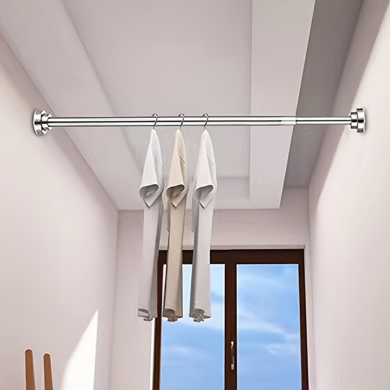 

1pc Adjustable Lift Ceiling Rod Support - No-drill Stainless Steel, Heavy-duty For Clothes, Curtains, Towels In Kitchen & Bathroom