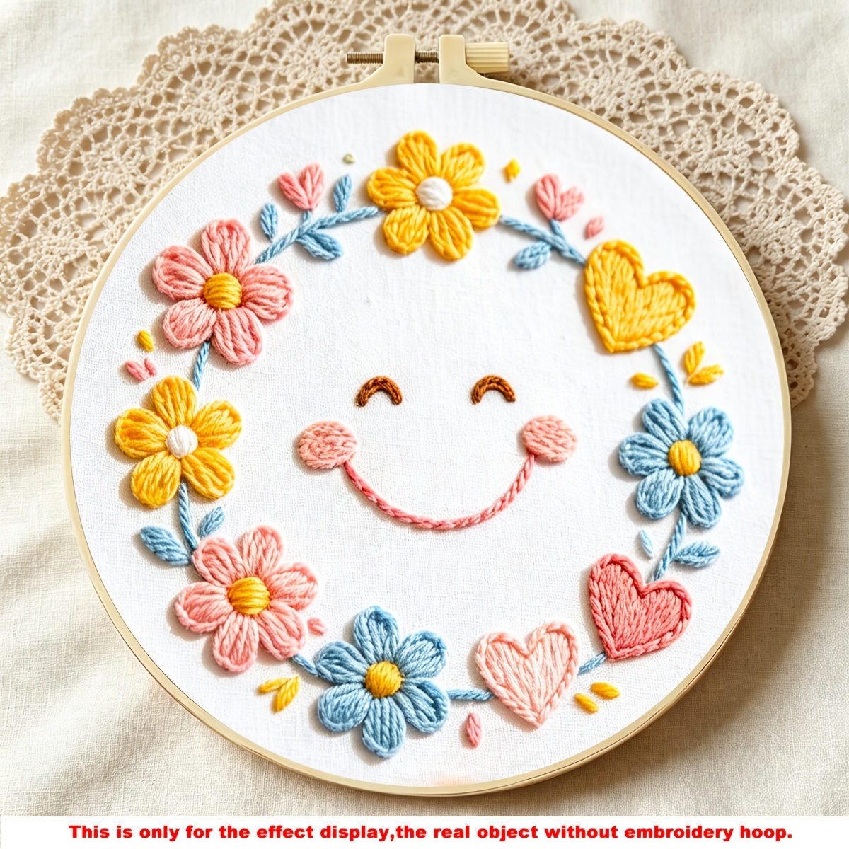 TEMU 1 Set Of Adorable Printed Embroidery Kit Featuring A Cluster Of Smiling Flowers Pattern. This Diy Embroidery Kit Is Suitable For Adult Beginners