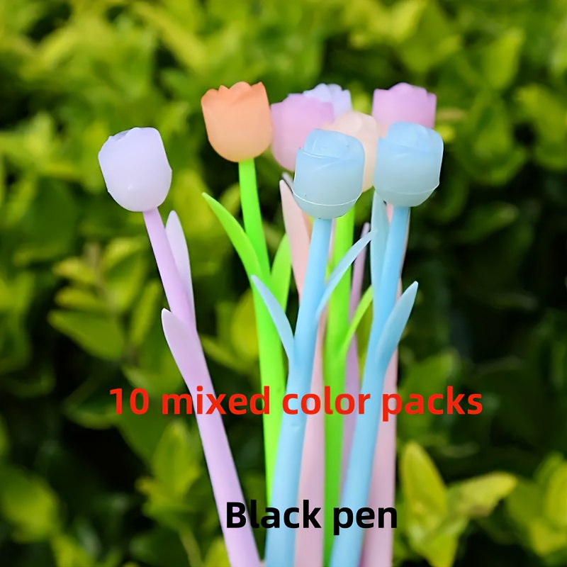 

10pcs Rose Flowers Change Color In The Sunlight, Silicone Neutral Pen Creative Flower Black Gift Pen Stationery