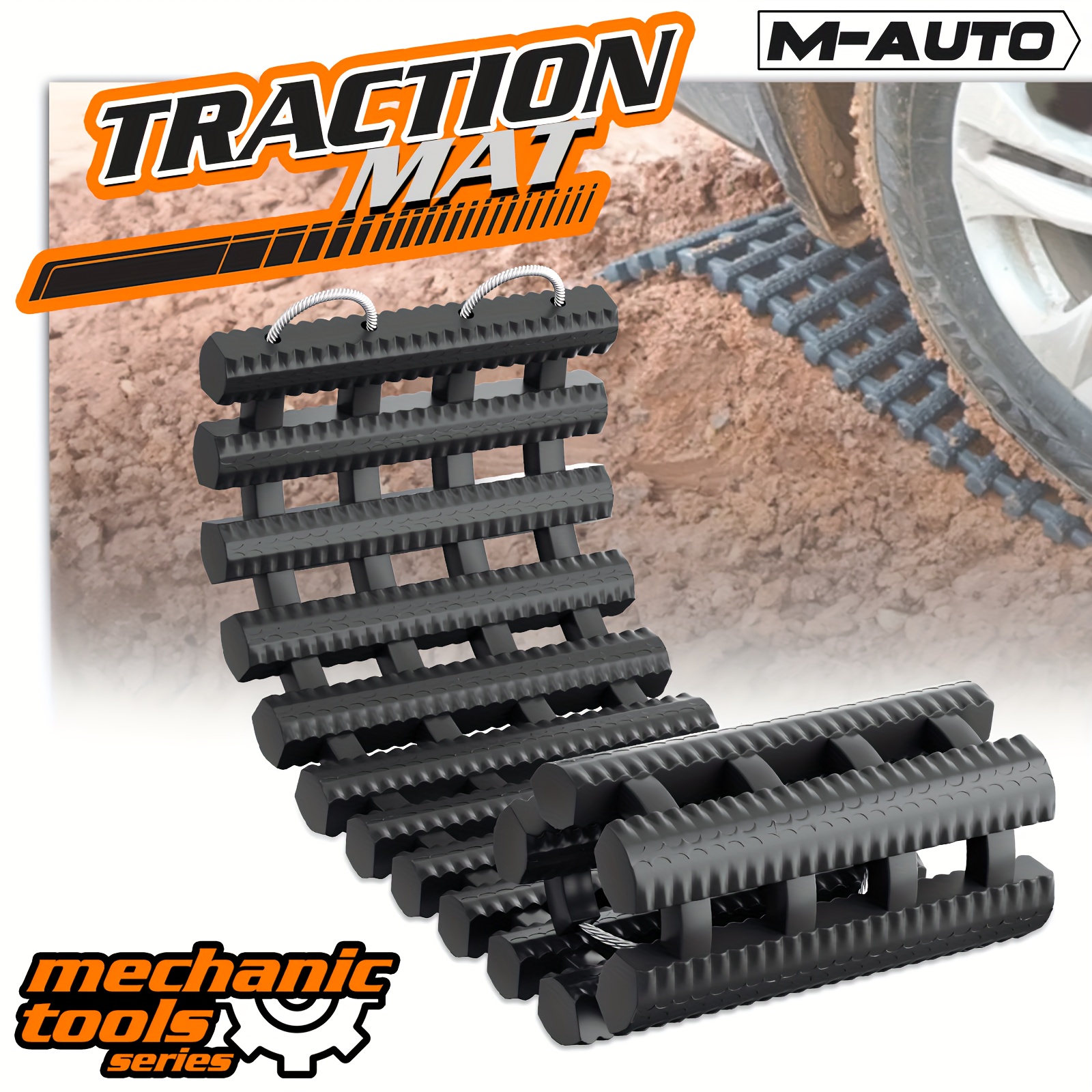 Tire Traction Mat Portable Recovery Track For Vehicle To Get From Snow, Ice, Mud, And Sand, 24" Recovery Traction Mat With Bag For Cars, Trucks, Van Or Fleet Vehicle, Load 7.7 Ton