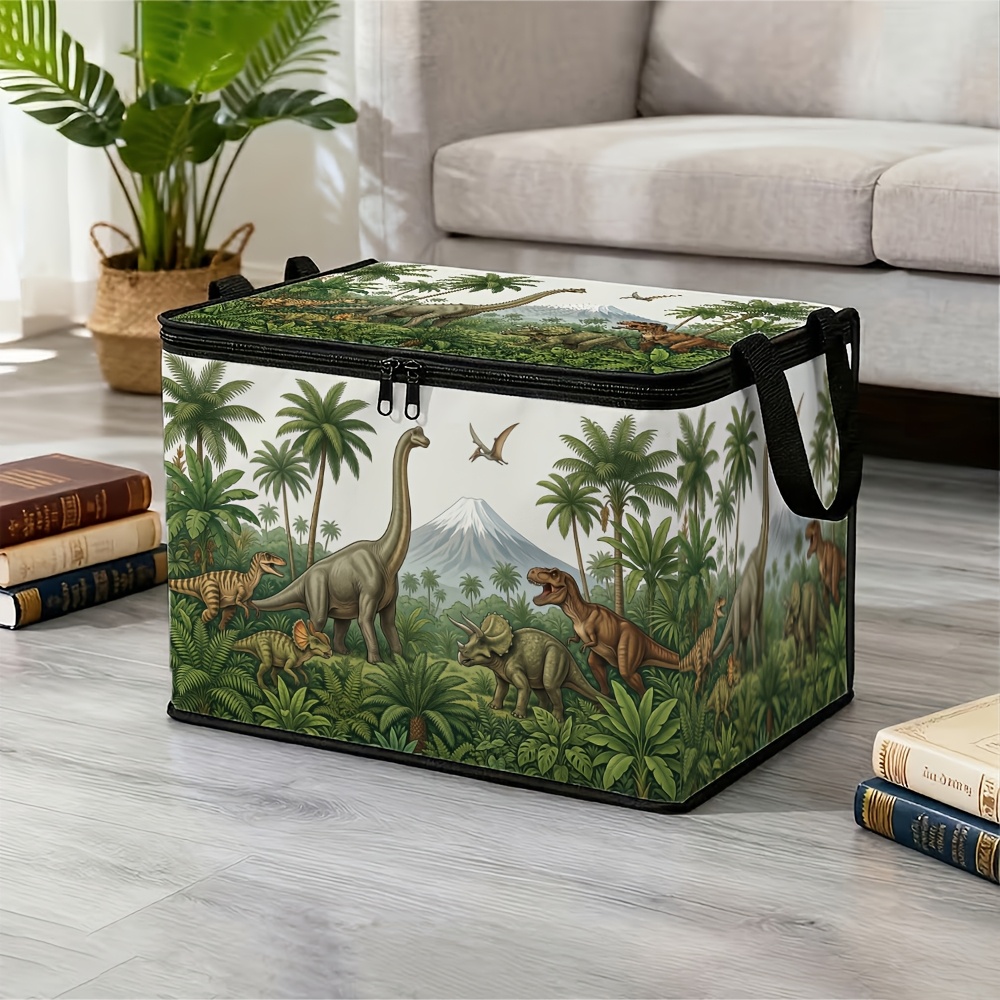 TEMU 1 Foldable Prehistoric Fantasy Multifunctional Clothing Storage Box With Handle, Suitable For Home Wardrobe Storage And Clothing Organization.