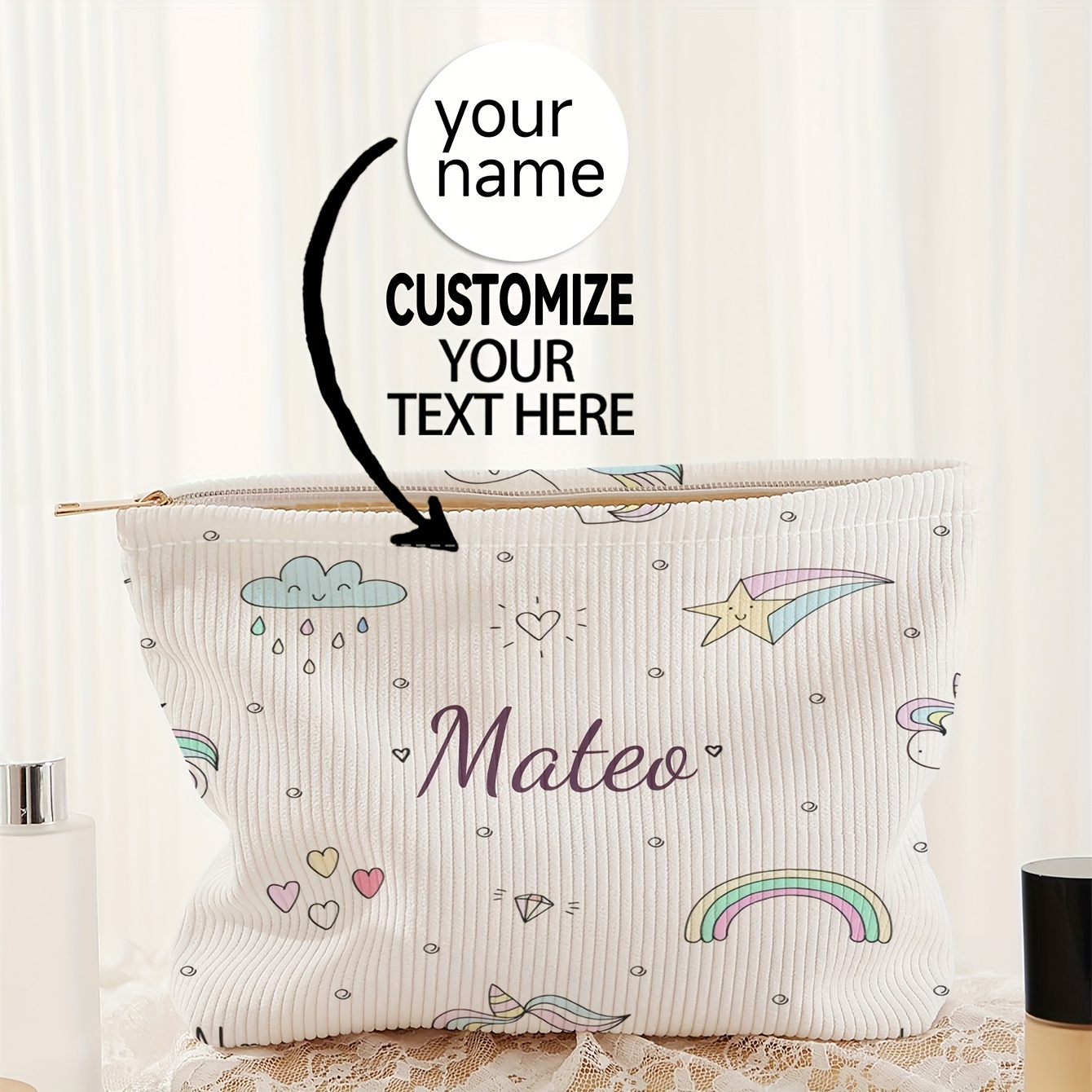 TEMU [Personalización] 1 ud. Neceser de Maquillaje Personalizado - Personalizable (, Festiva, Etc.), Neceser de Maquillaje de Moda para Mujer, Cierre