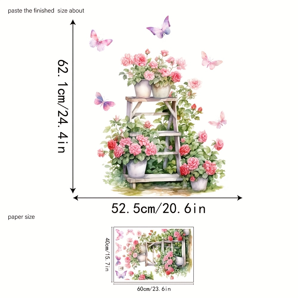 Image of 1 Sheet Of Fresh Flower Stand Flower Potted Plant Combination Wall Sticker Room Background Decoration Self-adhesive Sticker