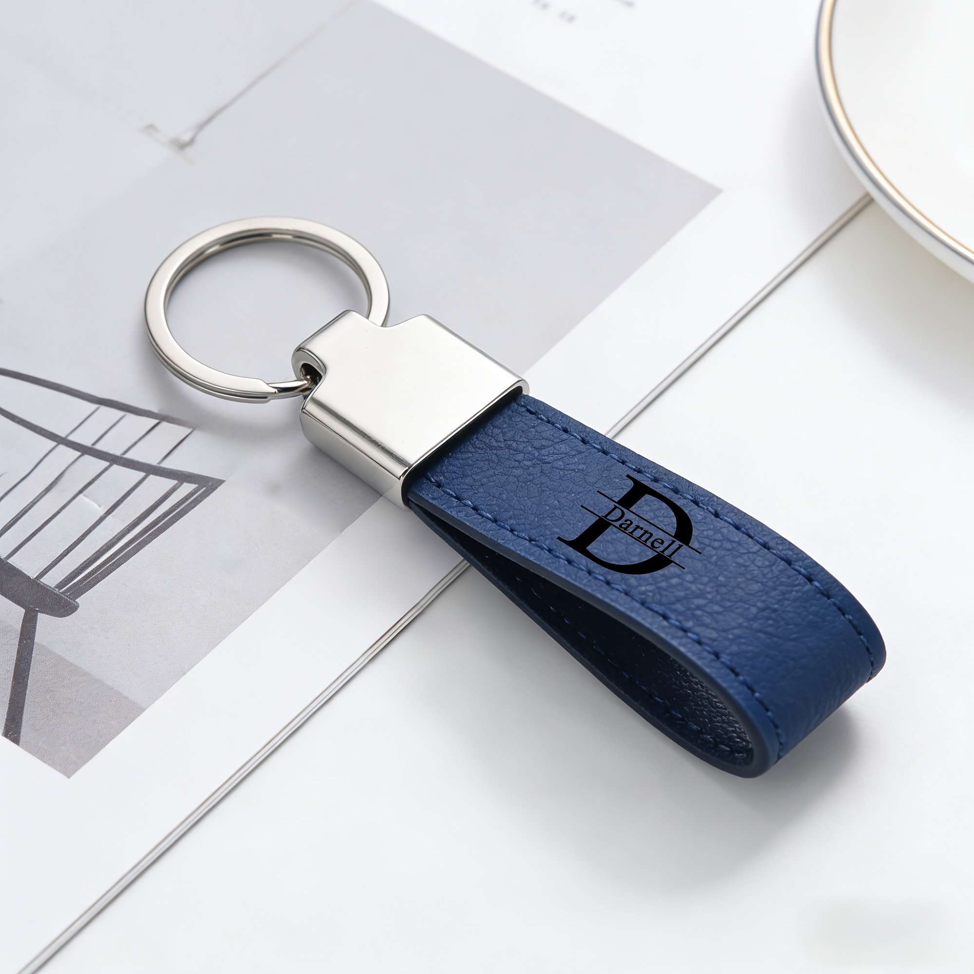 TEMU Personalized Custom Faux Leather Car Keychain Diy Initial Name Laser Engraving Vintage Keychain Compatible With Most Car Keys High-end Business