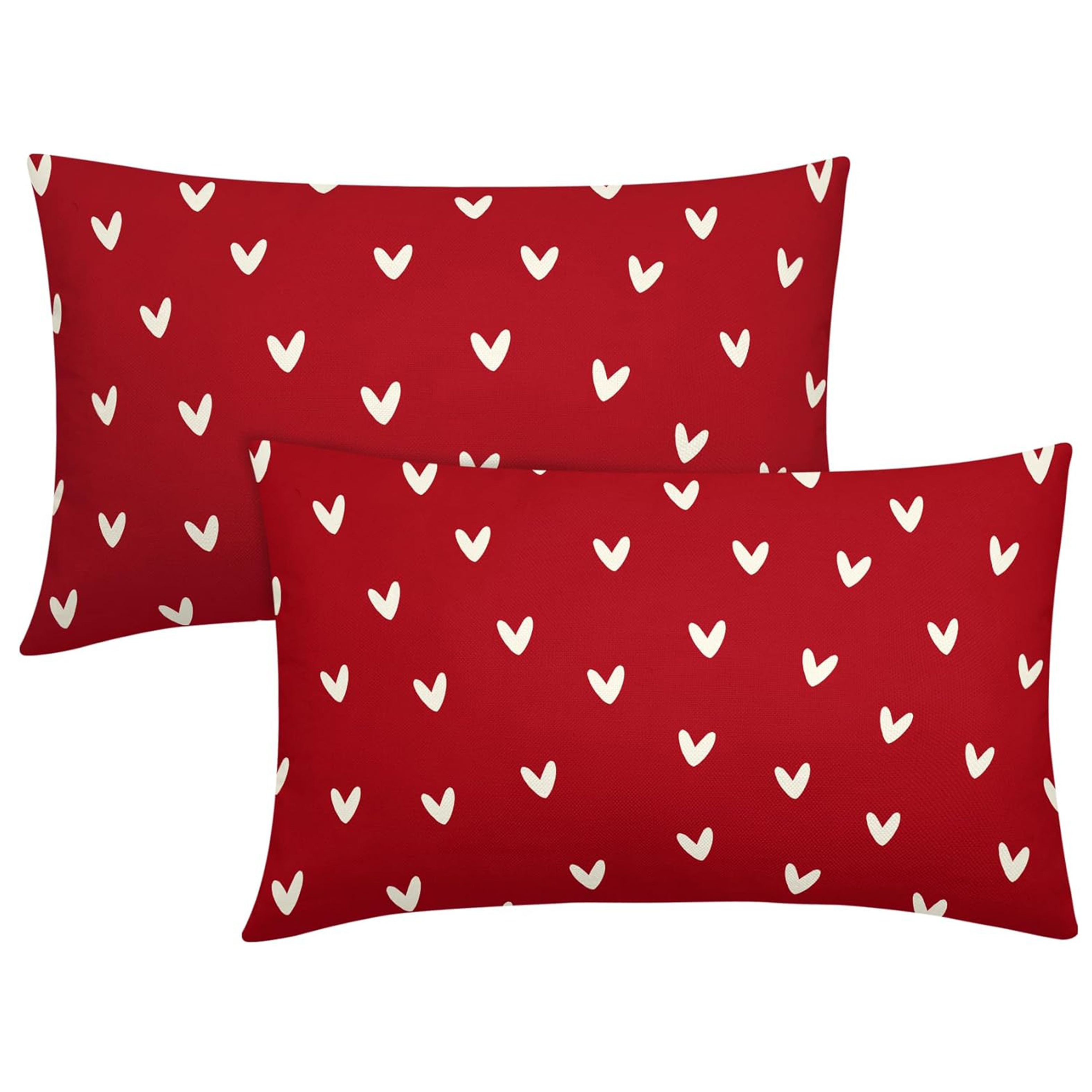 

2pcs Valentine's Day Lumbar Pillow Covers - Red With White Heart Patterns, Decorative Rectangle Cushion Cases For Sofa, Couch, Or Bed (single Side, No Insert)