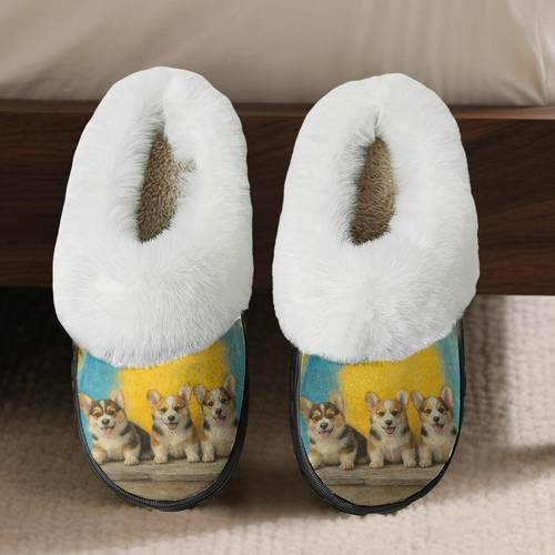 1 pair puppy themed plush slippers non slip 4cm thick elevated sole comfortable indoor outdoor slippers for men women papuci de casa cu casual thick fabric set for slipper for men men slippers