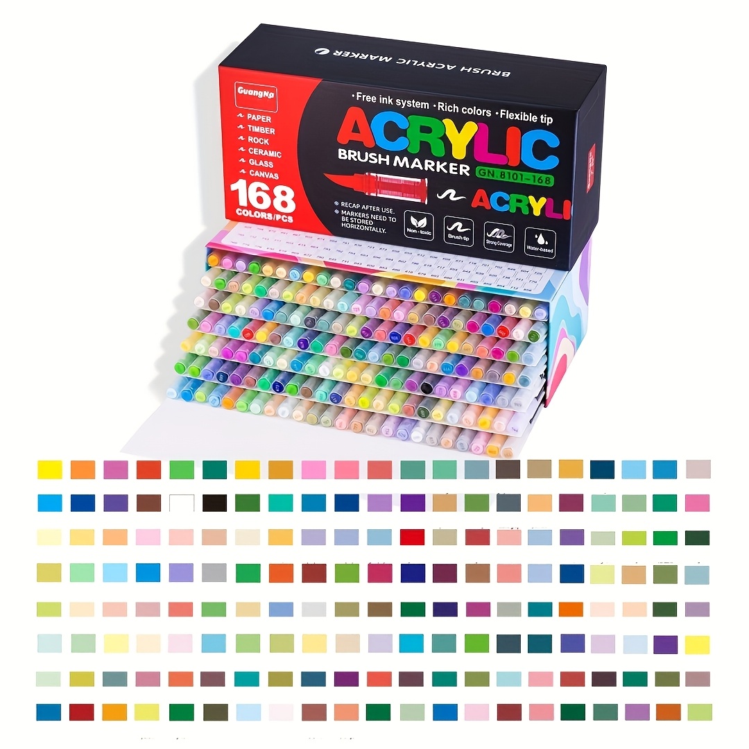 

168pcs Acrylic Paint Marker Set - Vibrant, Non-toxic, Stackable Colors For Rock, Wood, Plastic & - Ideal For Diy Crafts, Office & School Supplies - , Easy-to-use With Packaging