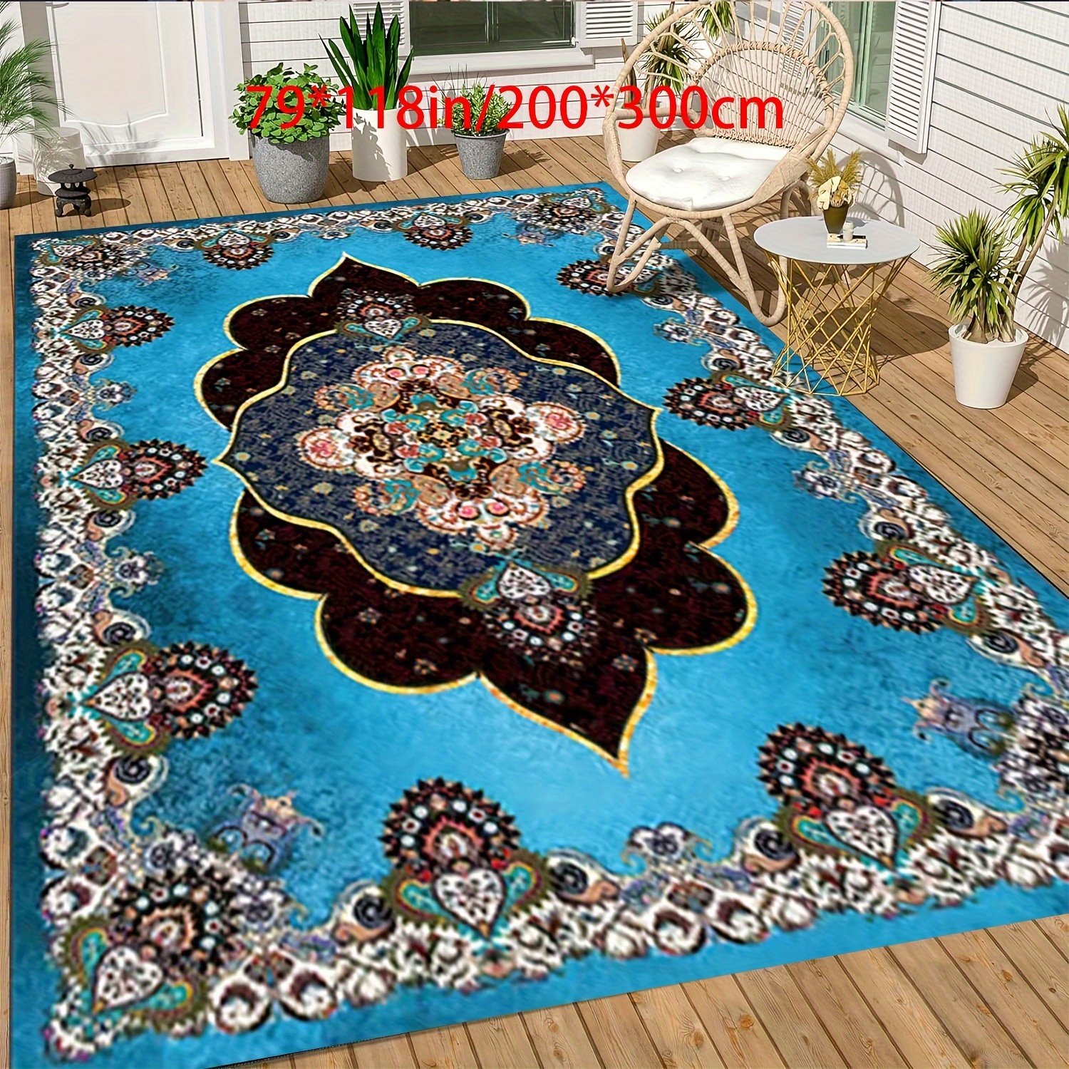 

1pc, Carpet, Modern Retro Style Decorative Outdoor Carpet With Imitation Cashmere, Square Non-slip European Blue Bottom Pattern Carpet, Thickened Carpet, Suitable For Living Room, Bedroom