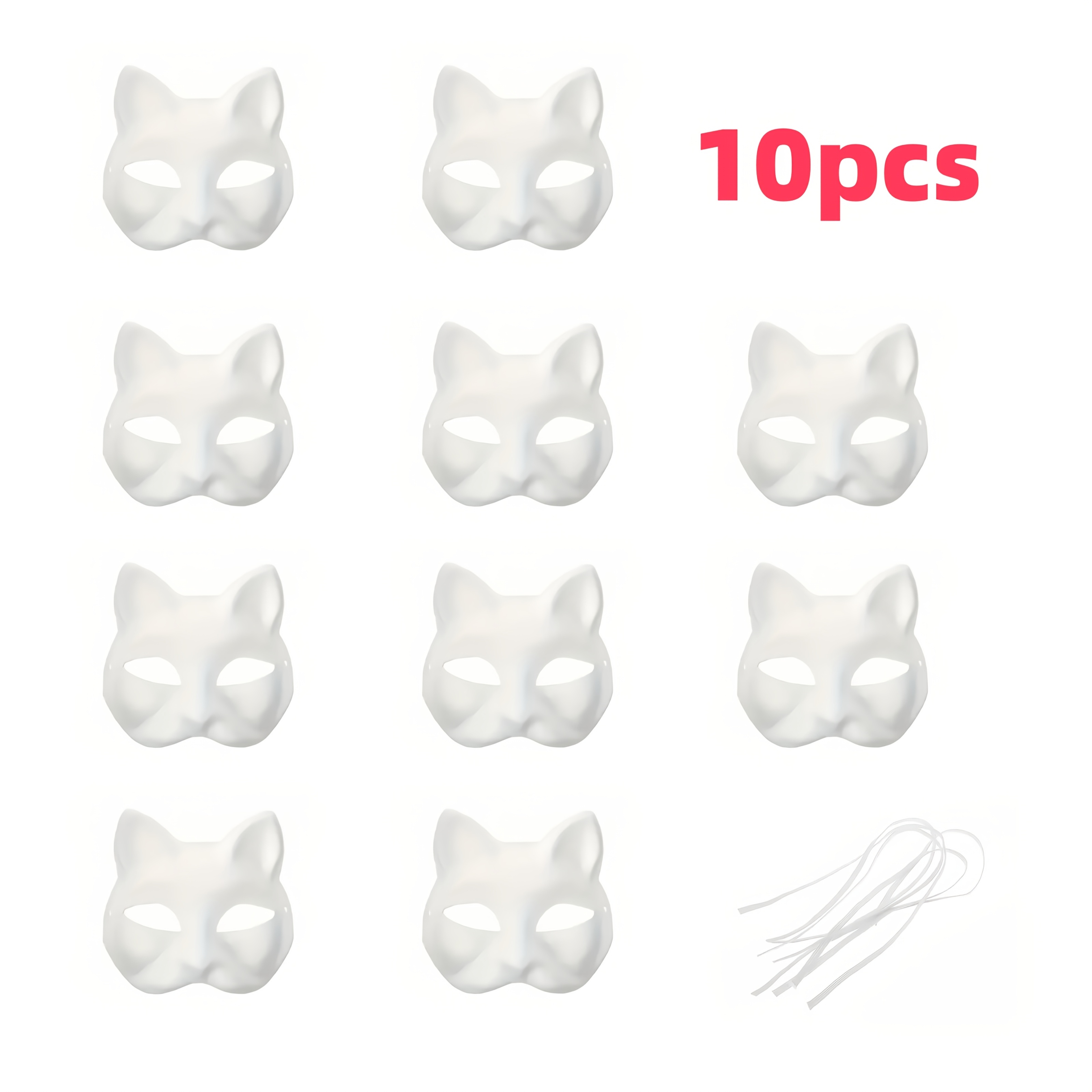 item picture   20pcs set white cat face paper masks creative womens costume masks for diy crafts halloween and masquerade parties blank paintable cat animal themed masks suitable for halloween costume parties costume accessories womens costume masks
