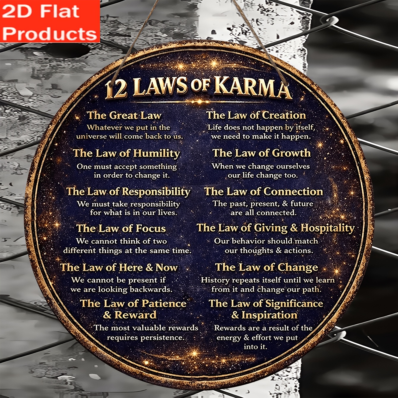 TEMU 1pc Panneau Rond en Bois, Plaque Décorative Rétro sur le thème des "12 Lois du Karma", Thème du Karma et de la , Convient pour Décorer , , , de