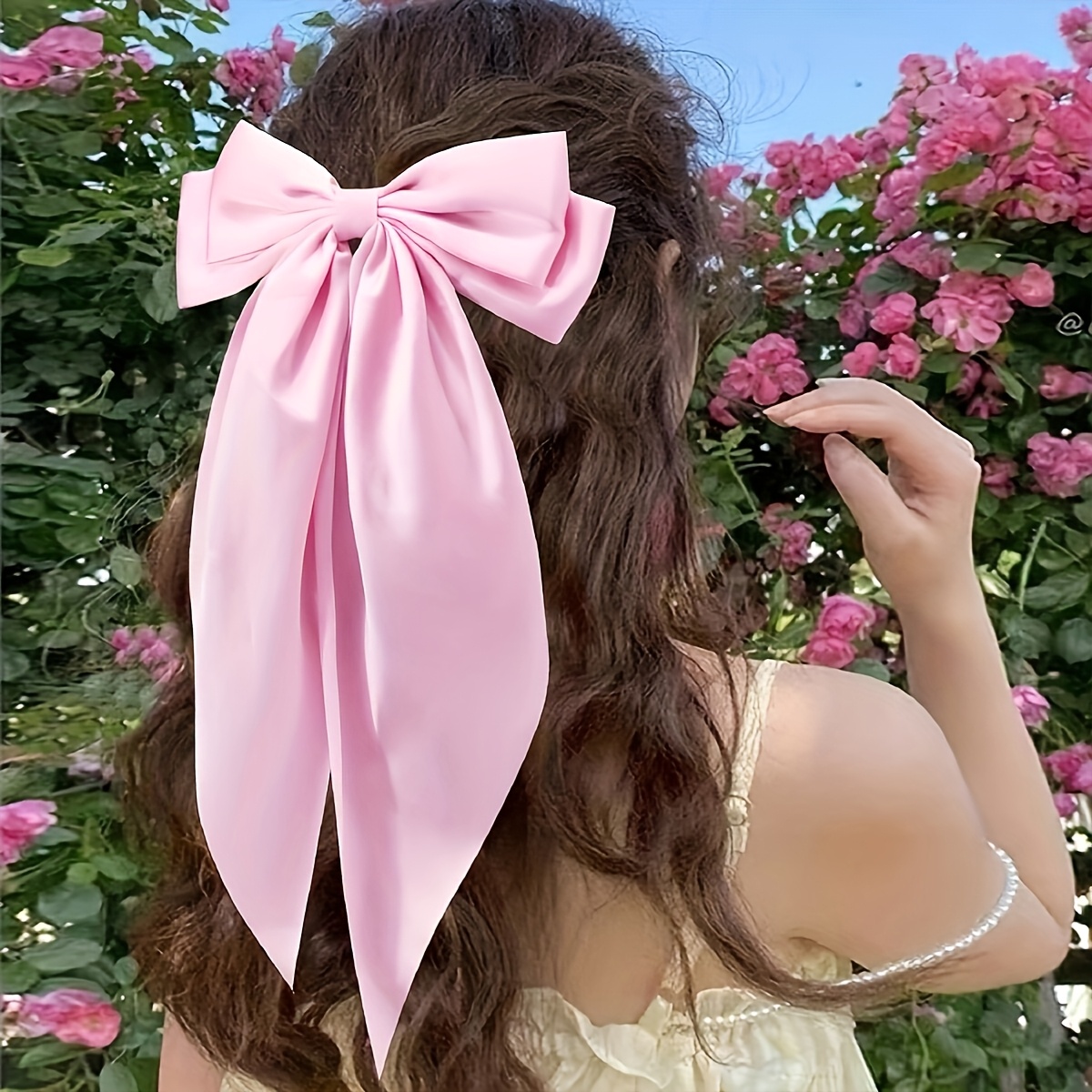 1pc oversized bow hair clip korean style ribbon spring clip - Temu
