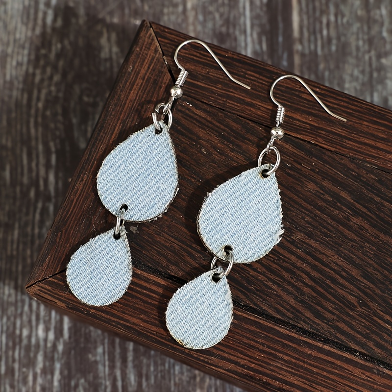 Women's Exotic Double-Layer Denim Teardrop Earrings, Unique Design