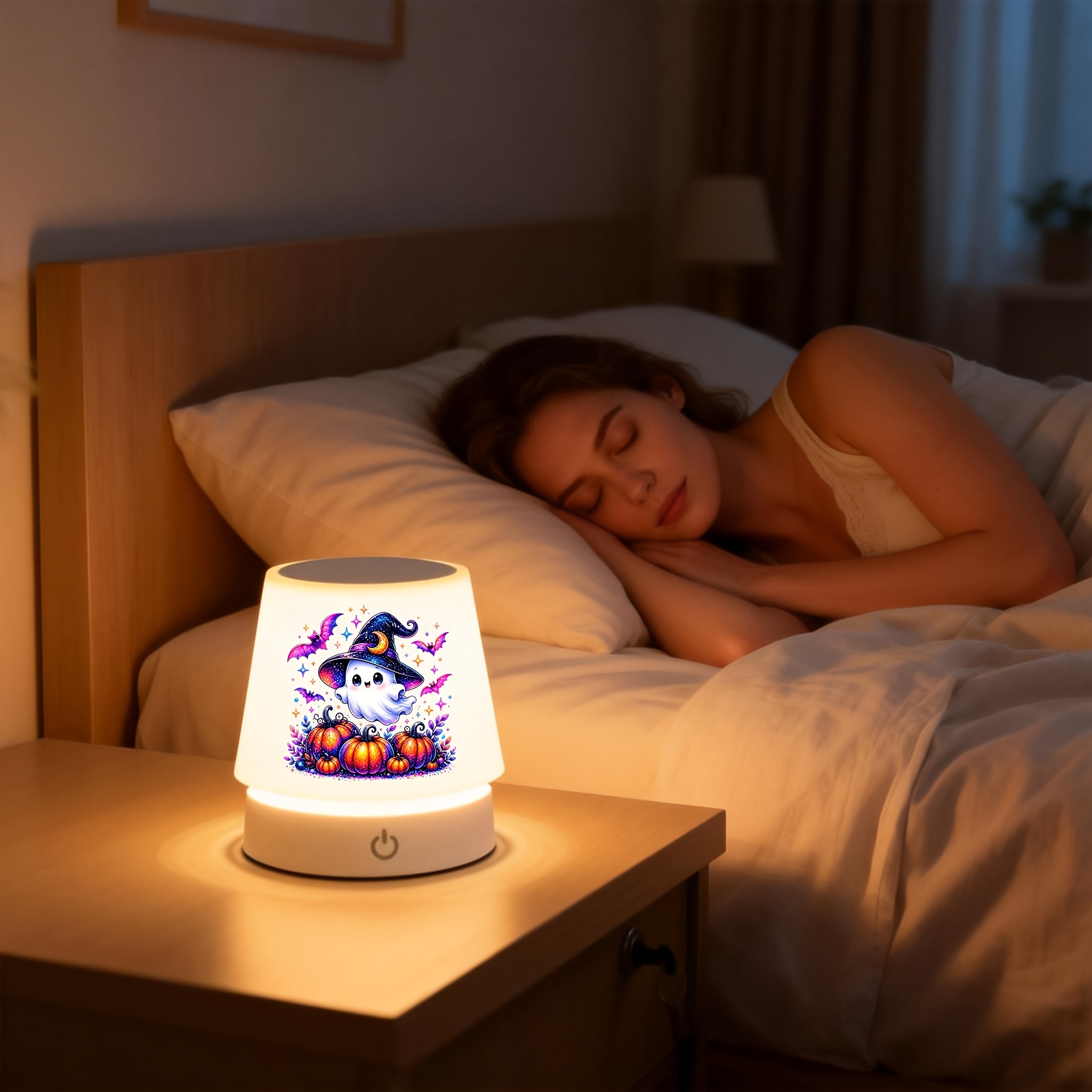 Halloween Cute Ghost Desk Lamp with Wizard Hat Pattern