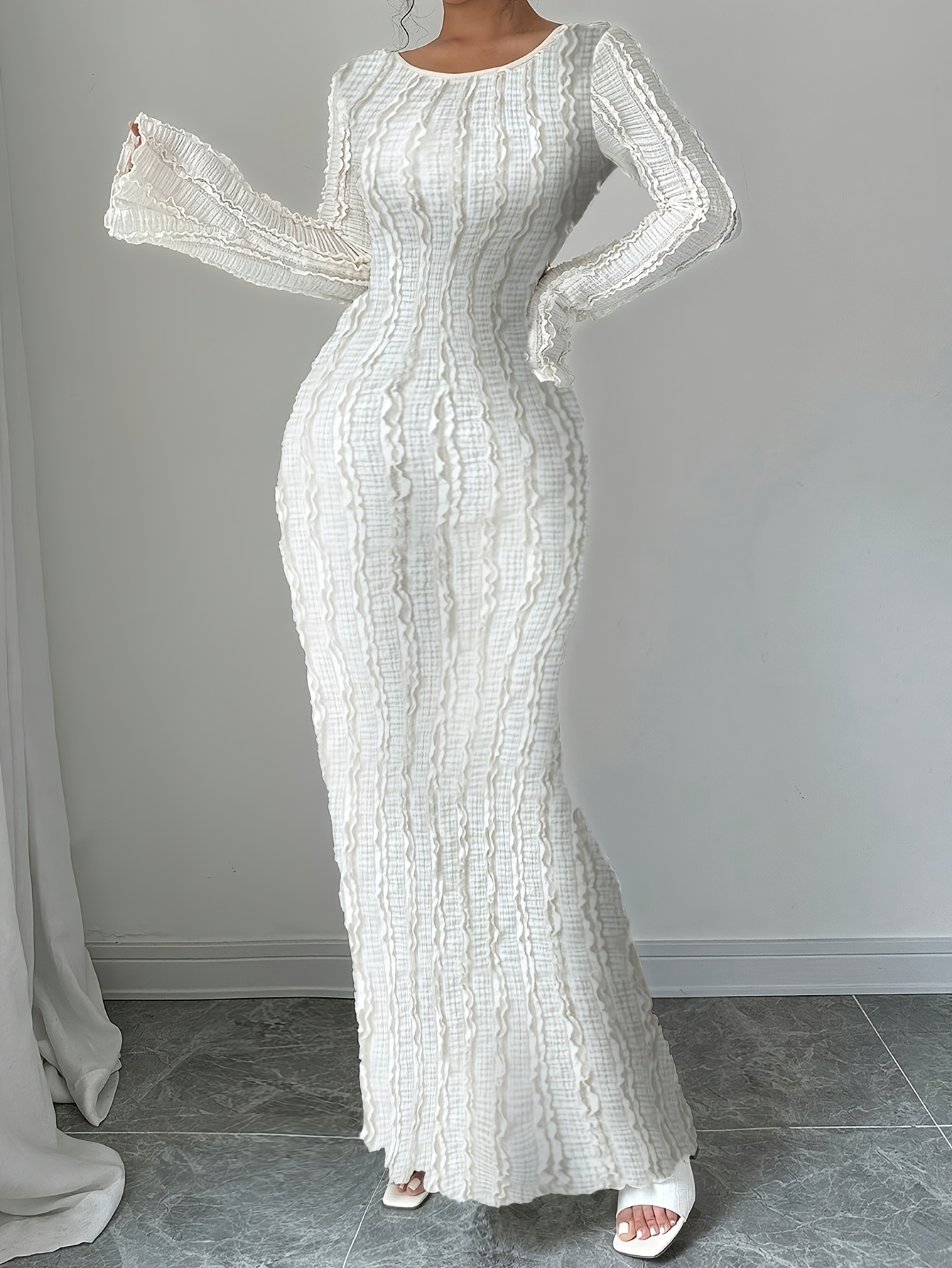 elegant bodycon knit dress crew neck long sleeve shoulder - Temu Philippines