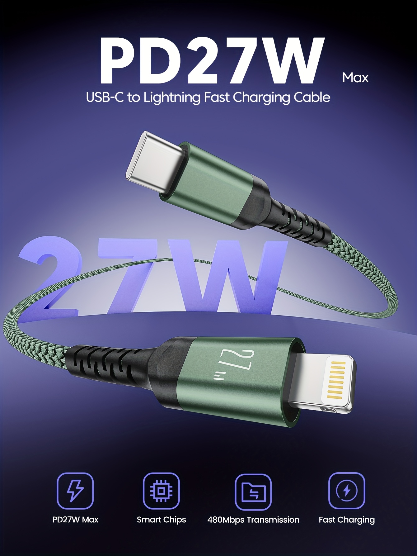 cavo di ricarica usb-c a lightning per iphone, cavo in nylon intrecciato compatibile con iphone 14 13 12 11 pro xr xs 8 7 6 , ipad e , caricamento Dettagli dell'articolo 0