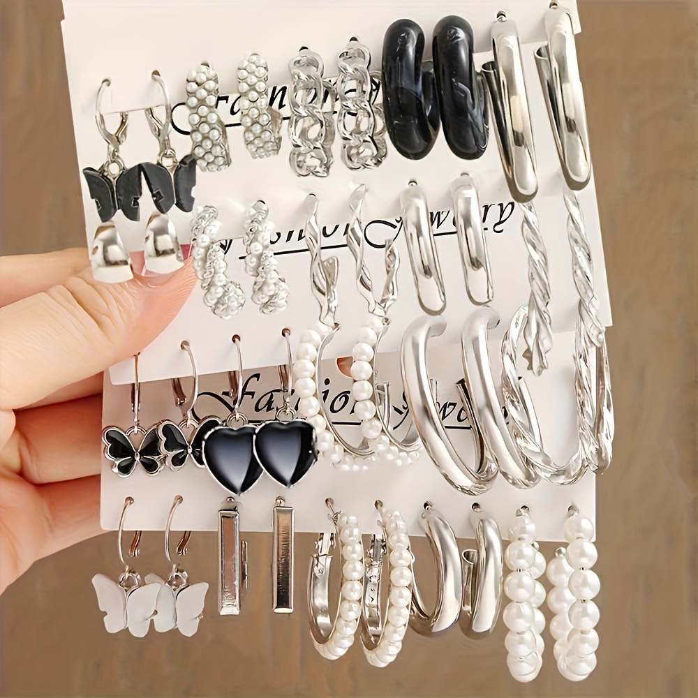 

40 Pieces Fashion Simple Faux Pearls Heart Butterfly Twisted Loop Earrings Set Multi Style Multi Size Ladies Daily Attend Party Vacation Dating Gifts