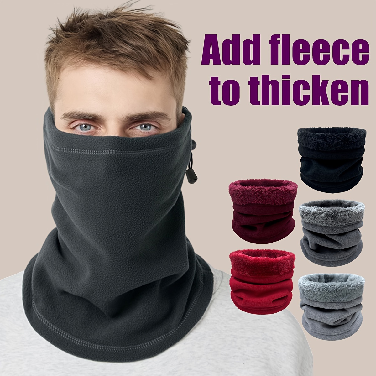 

Men's Fleece-lined Winter Neck Gaiter, Adjustable Polyester Scarf, Outdoor Cycling & Ski Neck Warmer, Soft Collar, Solid Color, Hand Wash Or , Knitted Fabric, Fashion Accessory