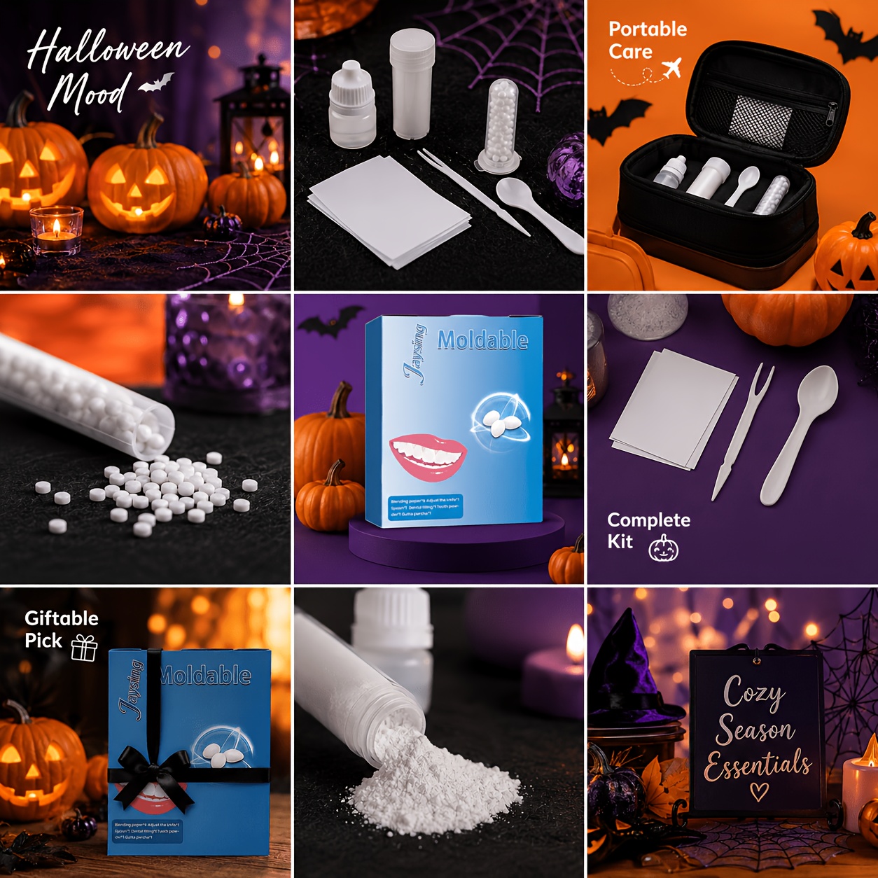 halloween kit moldable care set with mixing papers spoon and tool portable oral care accessories for gift for and holiday moments compact kit 3 54 x 2 68 x 0 79in Product details 1