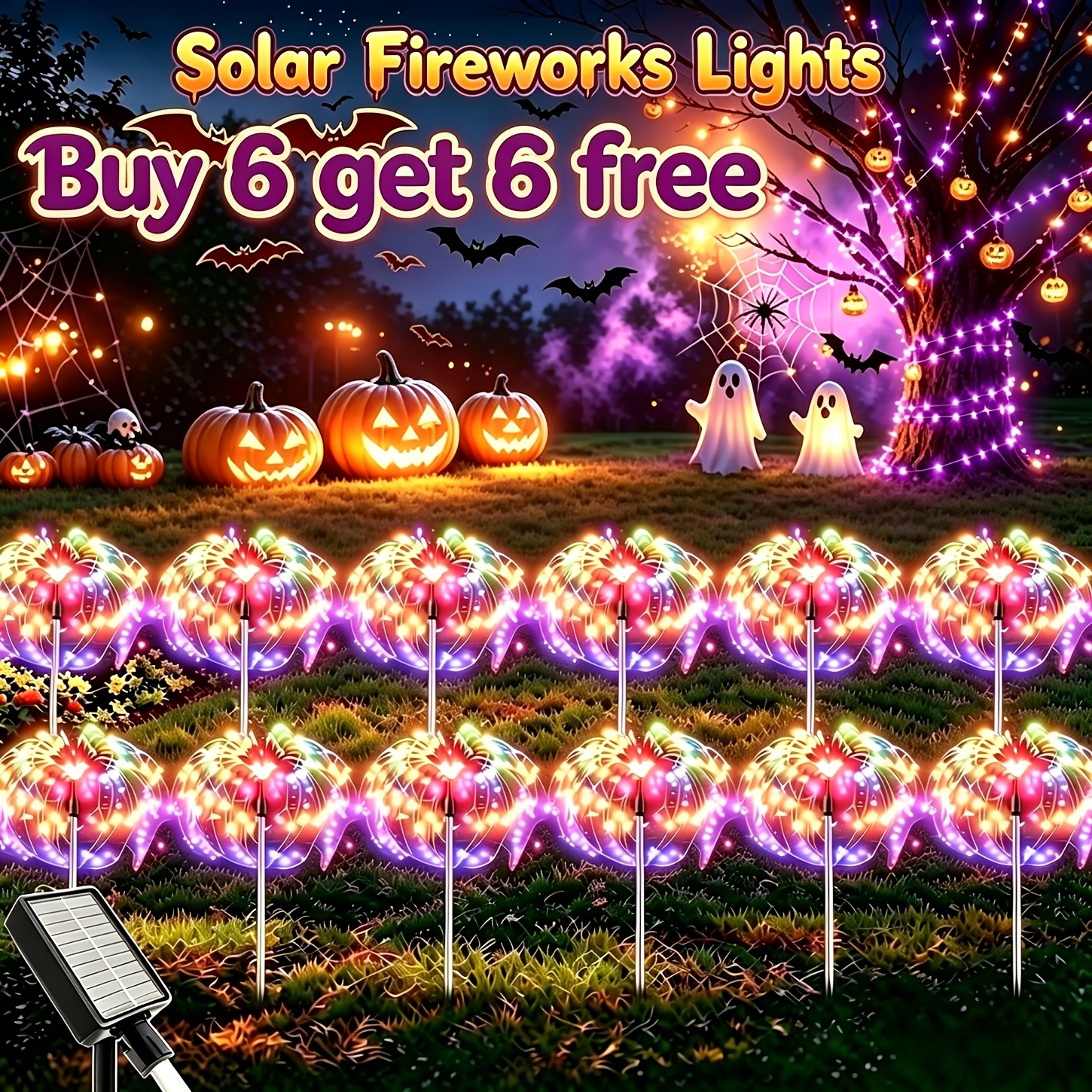 TEMU 12/8pcs Solar Outdoor Light, Ip65 Outdoor Solar Fireworks Light String, Daily/halloween Decorative Light, Suitable For Courtyard, Garden, Lawn,
