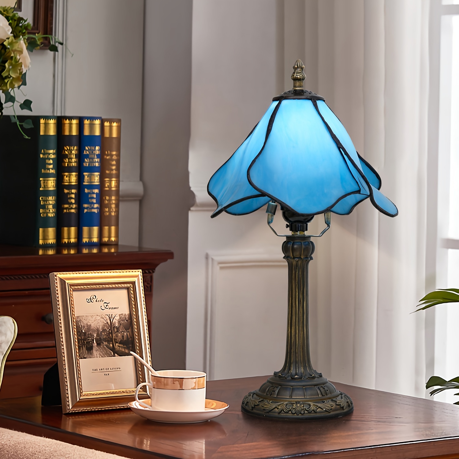 ⭐️点検済⭐️【ヴィンテージ】ステンドグラスランプ傘 花 ローズ カサブランカ ⭐️点検済⭐️【ヴィンテージ】ステンドグラスランプ傘 花