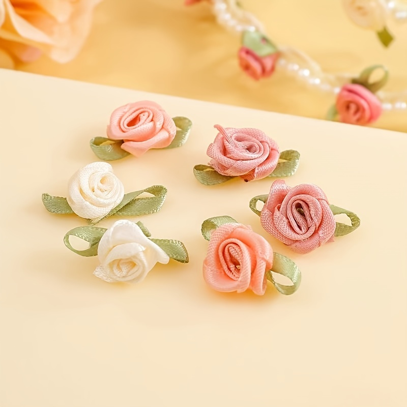 30pcs Artificial Rose Flowers With Leaves, Buds And Small Flowers, Handmade For Undergarments, Apparel, Brooches, Shoes, Socks, Accessories, And Decorative Ribbon Fabric Embellishments