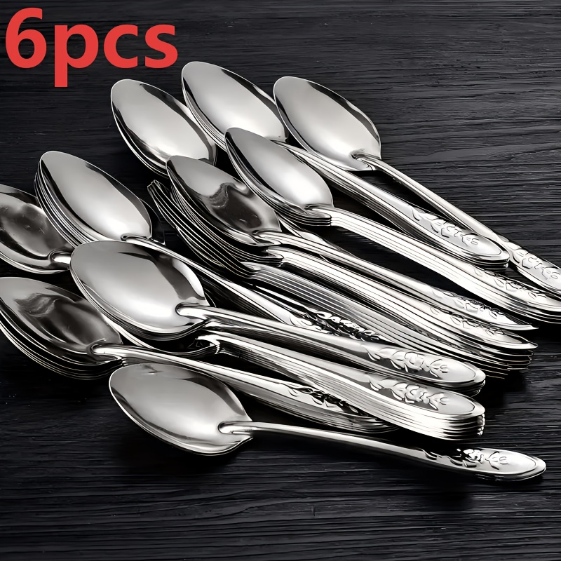 TEMU 6/12pcs Thickened Stainless Steel Spoons, Dessert Spoons, Cutlery Set, Iron Soup Spoons, Household Booth Spoons, Suitable As Gifts, For Home And