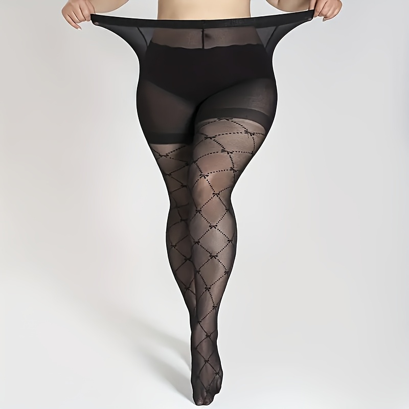 

Size Black Tights With Bow Detail - High Waist, Slimming Diamond Pattern Pantyhose For Women