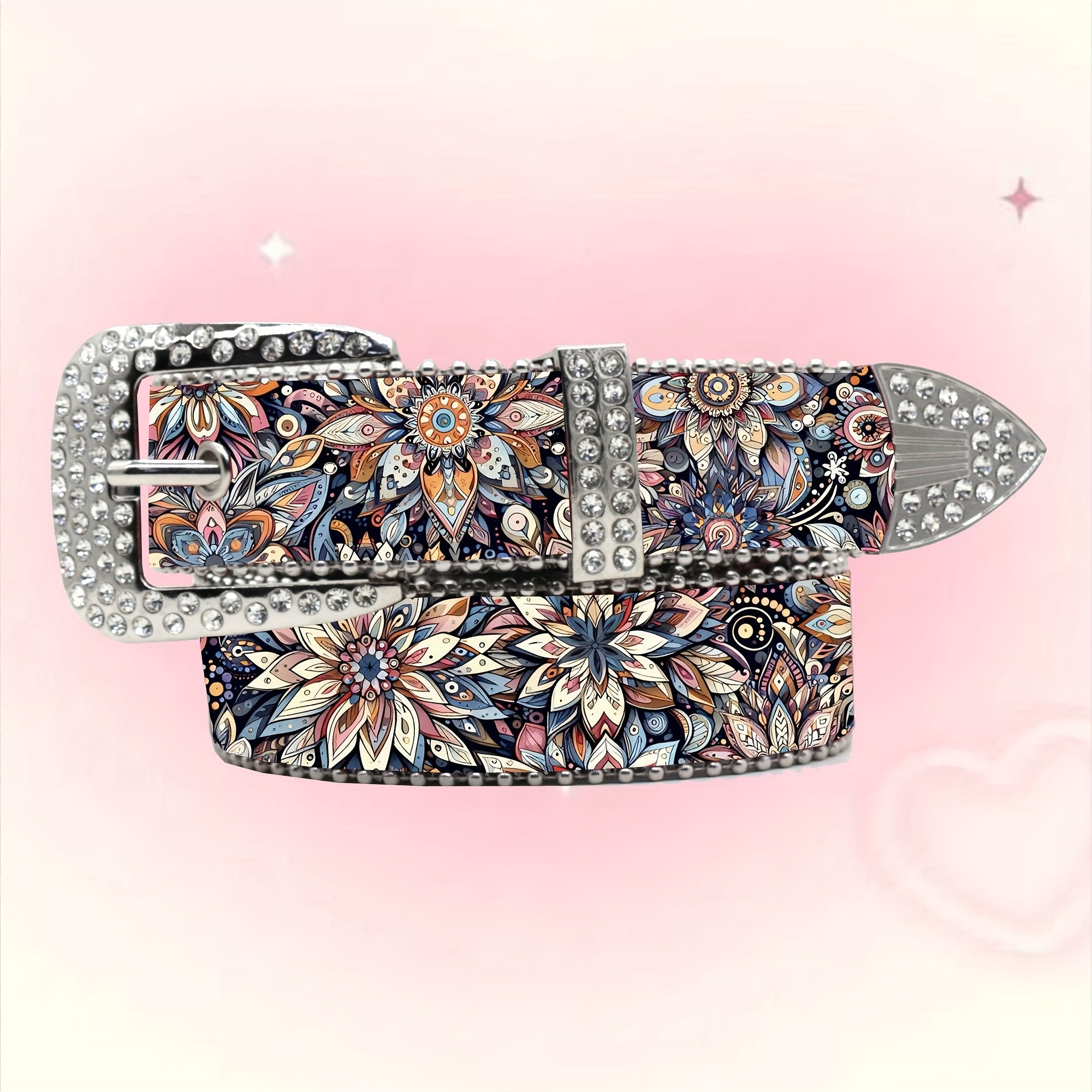y2k bohemian floral beaded belt vibrant mandala pattern  display picture 1