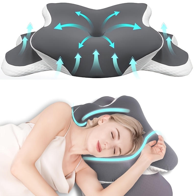 imagen del artículo Almohada ergonómica de mariposa para el cuello, almohada cervical para quienes duermen de lado/espalda/estómago, soporte cervical lateral y dorsal, para viajes y cama, funda extraíble y lavable 60 x 40 x 10 cm