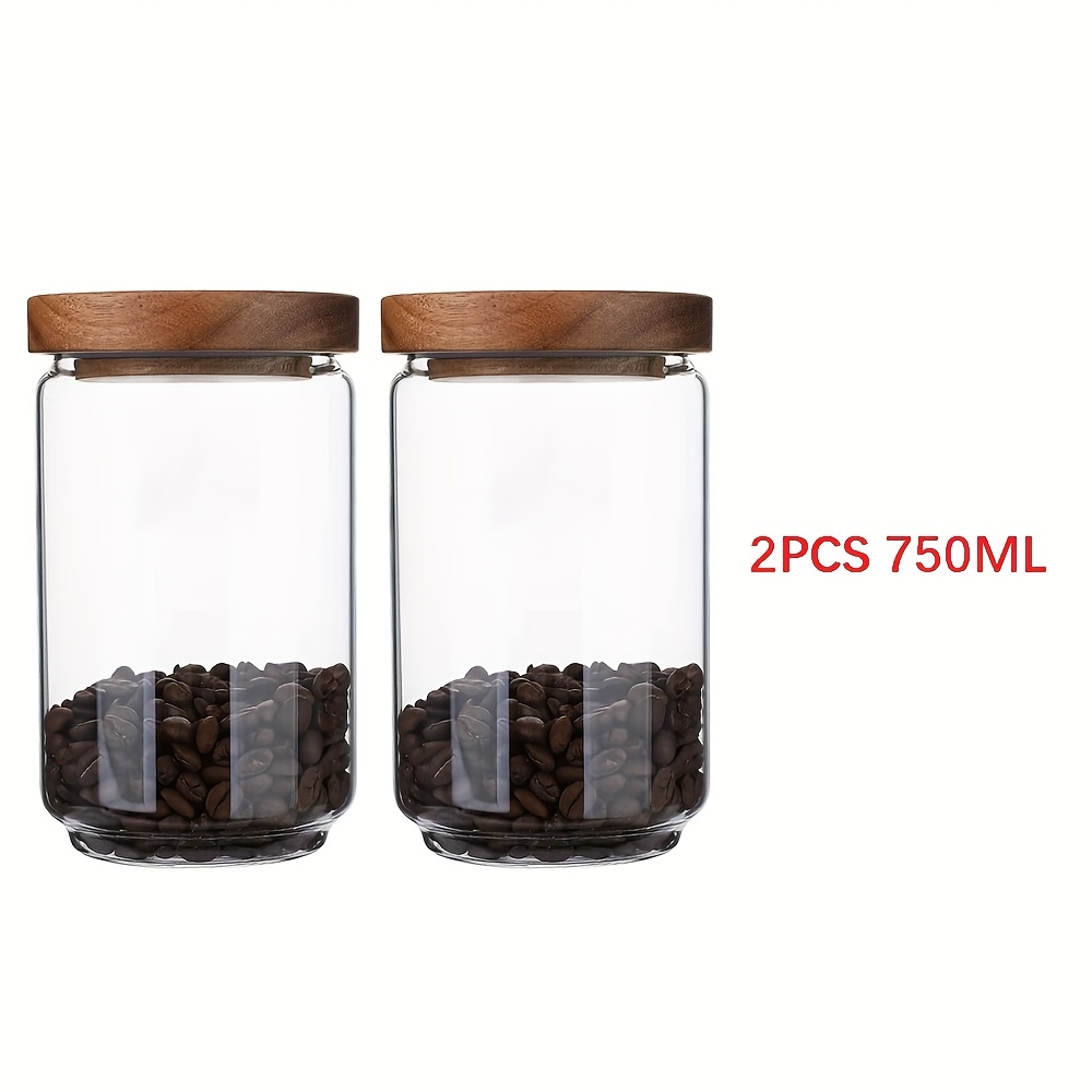 TEMU 4 Sets , Each Set Of 2 Glass Food Storage Jars, Kitchen Containers With Airtight Acacia Wooden Lids For Pasta, , Nuts, Coffee Beans, Cereal,