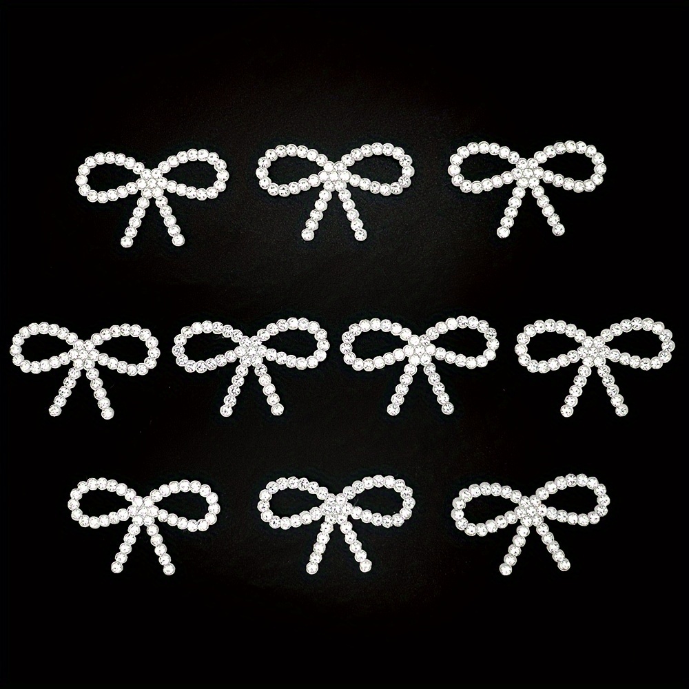 10pcs Rhinestone Bow Fabric Patches Glittering Hair Clip Decorative Additions