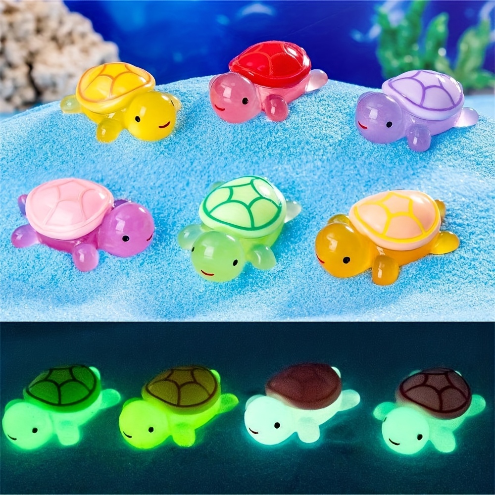 

25pcs Mini Resin Sea Turtle Statues, Glow In The Dark Turtle Figurines For Cake Decorating, Ocean Animal Themed Party Decor, Garden Miniature Landscape Diy Bead Crafts, Assorted Colors