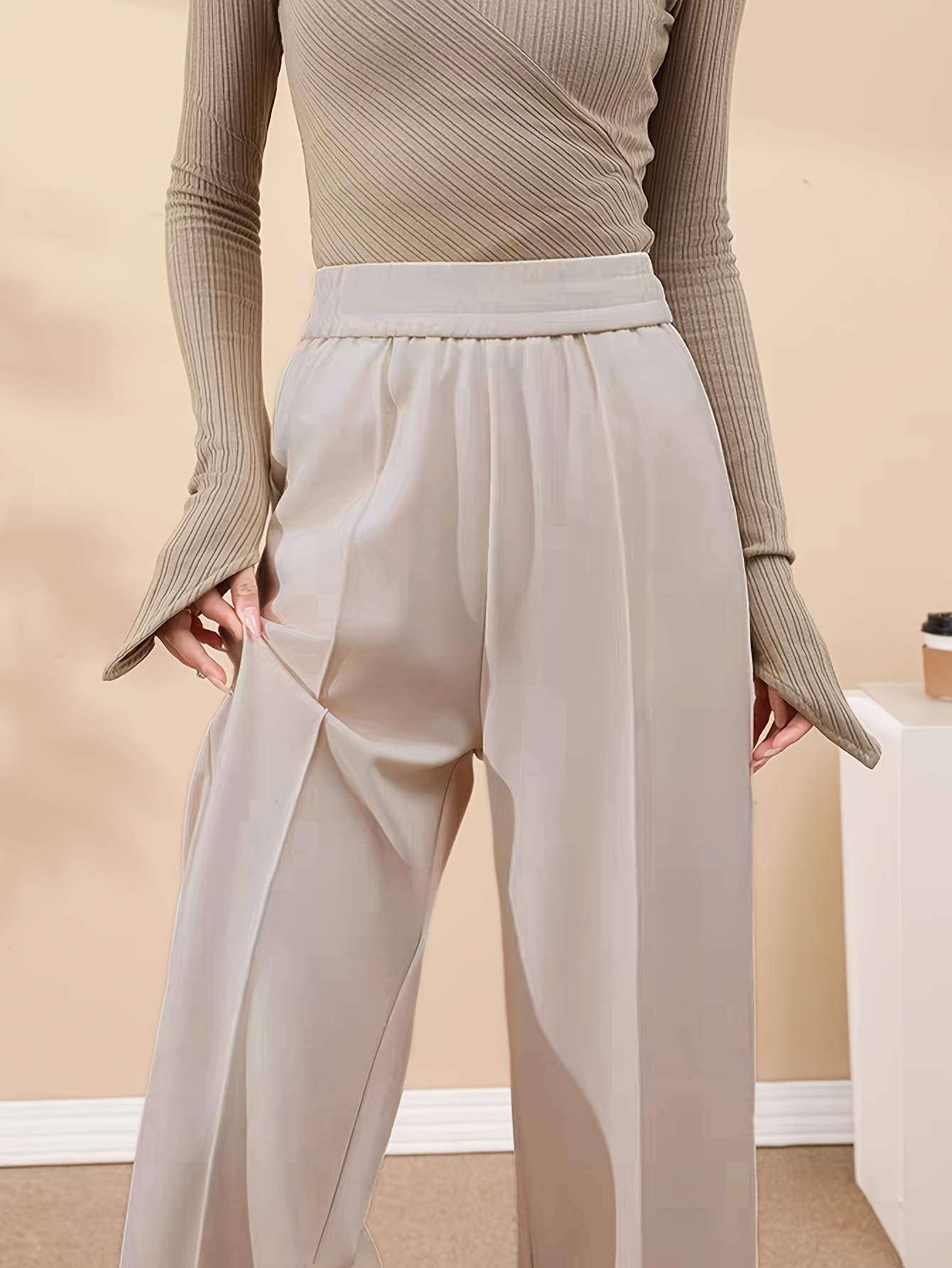 pantalon large taille haute femme extensible coupe Temu Belgium