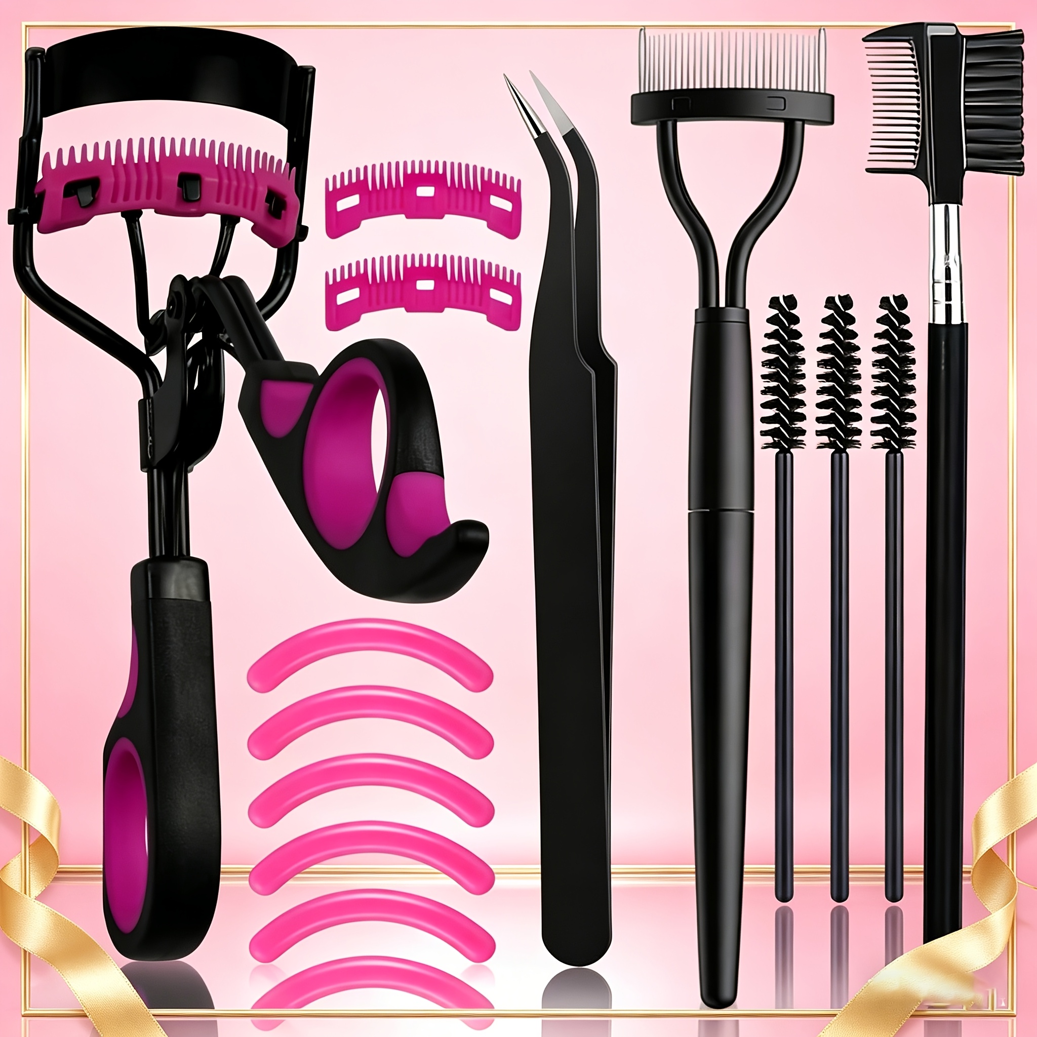 TEMU Eyelash Curler And Eyebrow Brush Set For Women, Includes Eyelash Curler, Lash Comb Separator, Eyelash Brush, Eyebrow Brush, And Comb. Eyelash