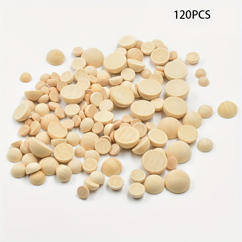 Image of 120pcs Of Natural Unfinished Wood Beads, Half Wood Beads, Small Half Round Wood Balls, Of 3 Different Sizes Of Semi-circles, Are Used For Crafts (bead Assortments)