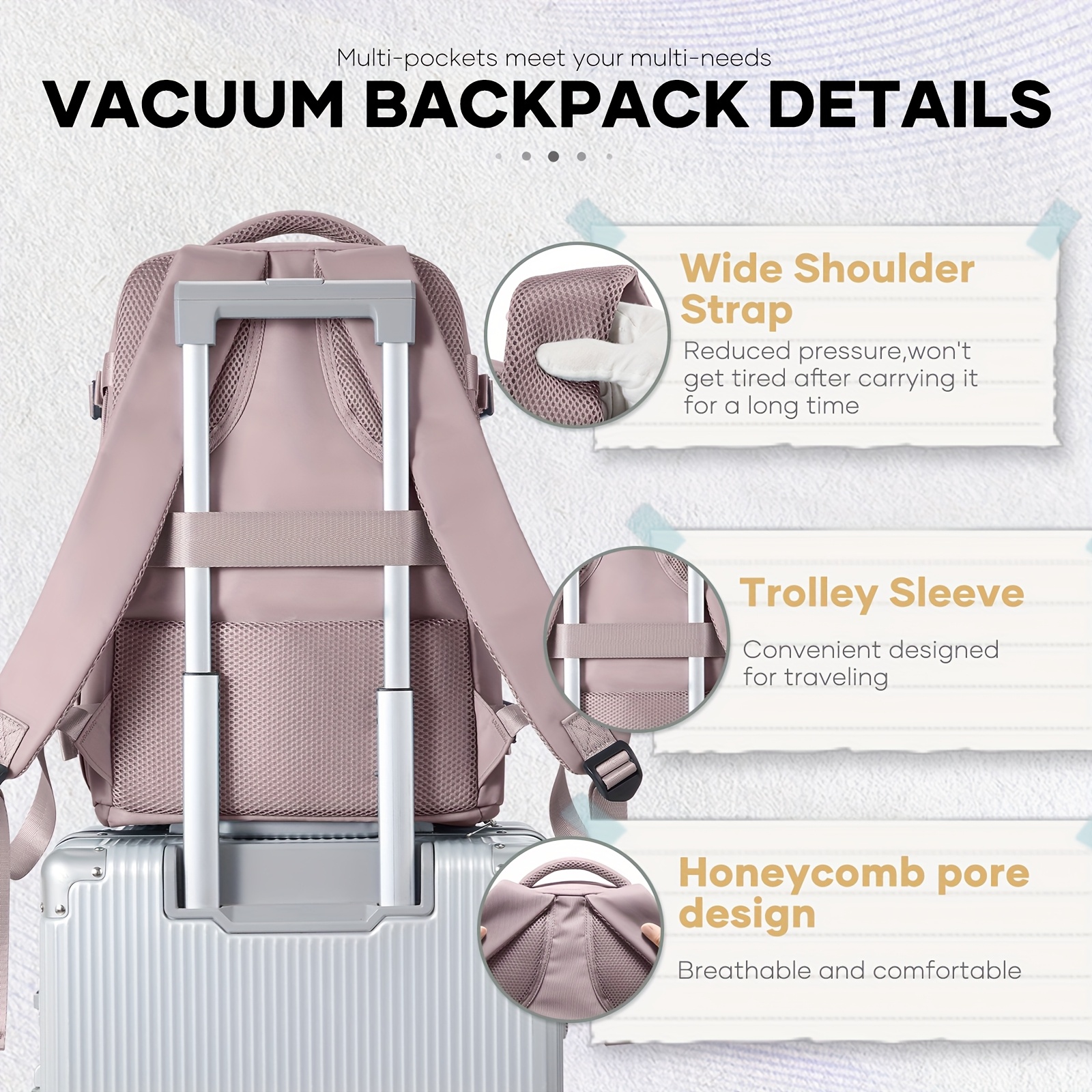 Bolso de Duffel para viaje, bolso de luggage 40*25*20, aprobado para vuelos, multifuncional, bolso de espalda para mujeres, bolso de compresión al vacuum con pulverizador al vacuum, artifato libre, reducción de espacio al 50%, combinación con esentiales para viaje familiar