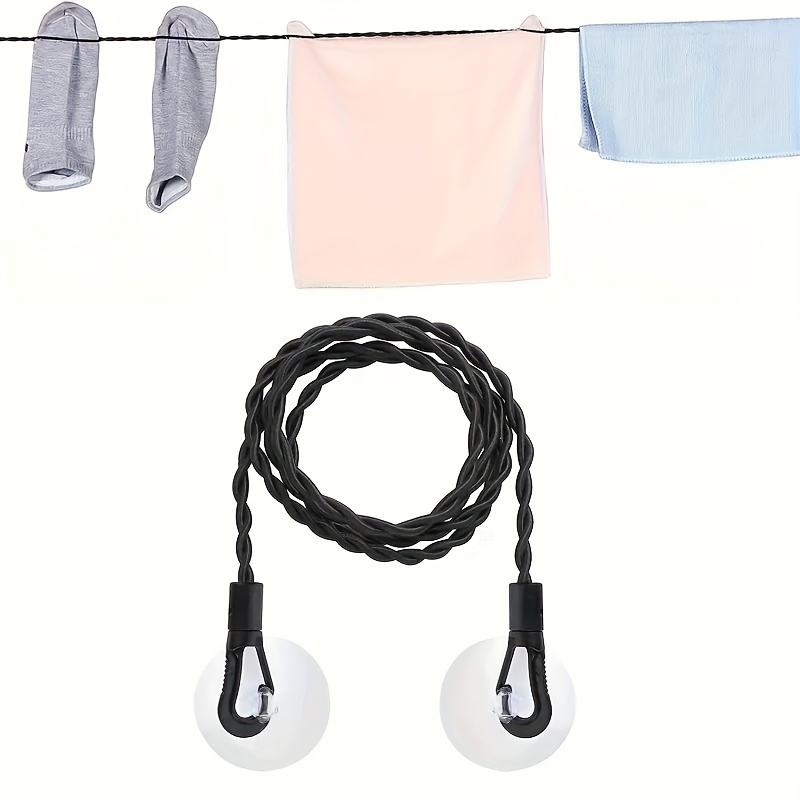 

1pc Portable Clothesline With Hooks And Suction Cups, Stretchable Travel Laundry Line For Camping Outdoor And Indoor Use