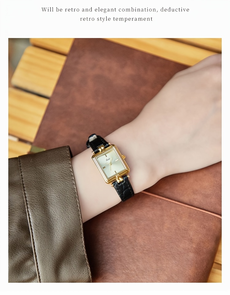 womens vintage square quartz watch luxury waterproof fashion analog genuine leather wrist watch details 7