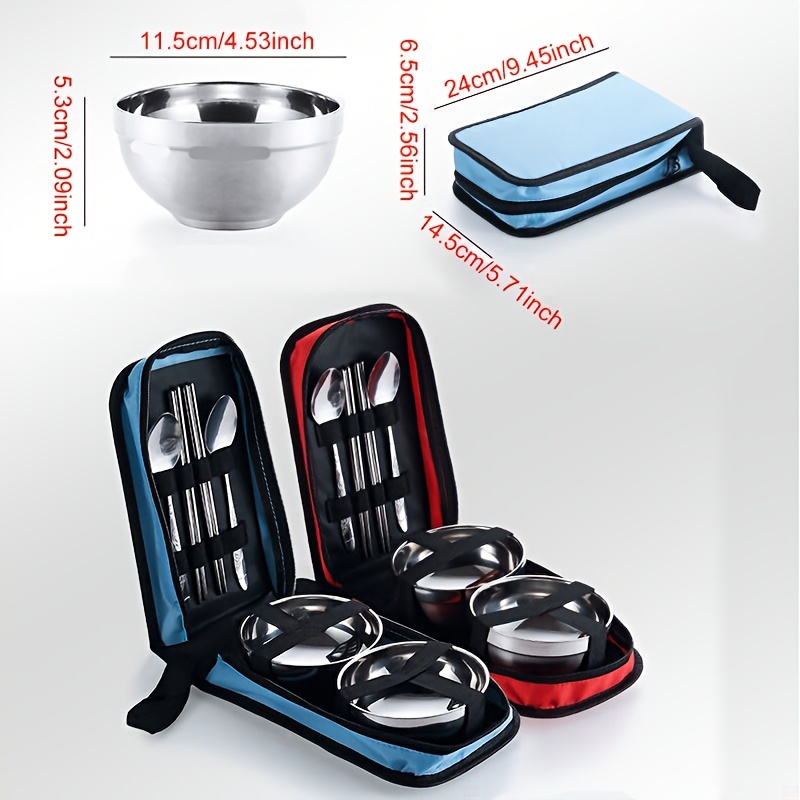 stainless steel tableware set suitable for outdoor travel and camping portable two person tableware including chopsticks spoons bowls easy to carry 201 stainless steel structure Product details 1