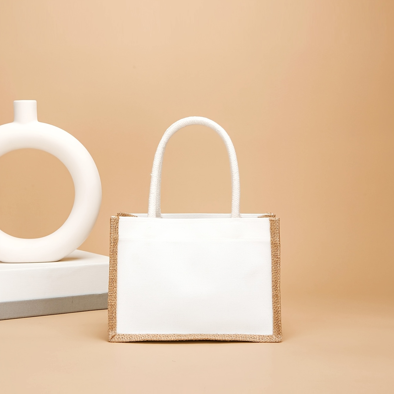 TEMU 1 pz Confezione Borsa Tote da Donna in Lino Superficie Liscia Senza Stampa Stampabile Borsa