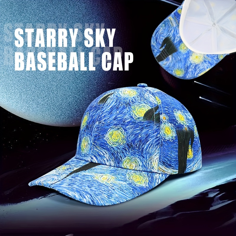 

Starry Night Sky Adjustable Baseball Cap - Elegant Style, 100% Polyester, Unisex Fashion Baseball Hat For Couples